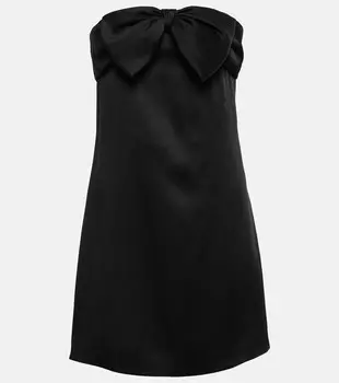 Атласное мини-платье без бретелек SAINT LAURENT, черный