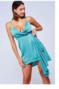 Атласное мини-платье цвета «Teal» L'ATISTE