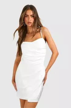 Атласное мини-платье-комбинация с драпировкой boohoo, белый