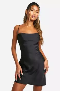 Атласное мини-платье-комбинация с капюшоном boohoo, черный