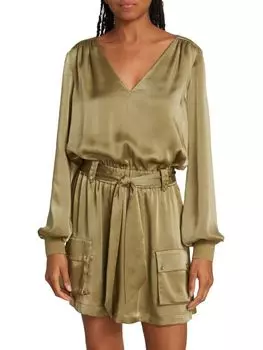 Атласное мини-платье Kristi с поясом Ramy Brook, цвет Clover