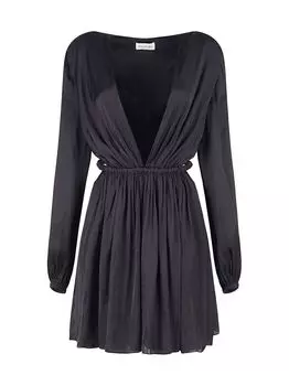 Атласное мини-платье Leila с v-образным вырезом и вырезом Halston, черный