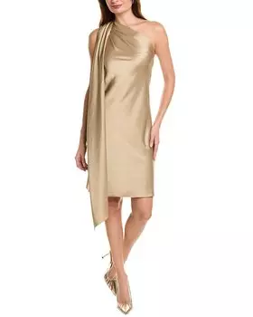Атласное мини-платье на одно плечо Elie Tahari, бежевый