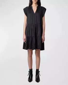 Атласное мини-платье Rito с высоким воротником и завязками Zadig & Voltaire, цвет Noir