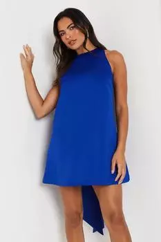 Атласное мини-платье с эффектным бантом и структурой Coast, синий