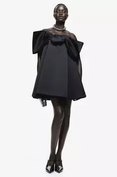 Атласное мини-платье с бантом H&M, черный