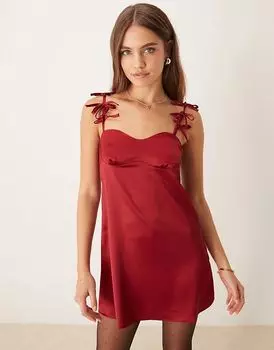 Атласное мини-платье с бантом на бретельках красного цвета ASOS DESIGN