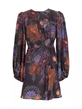 Атласное мини-платье с блестящими цветами Farm Rio, черный