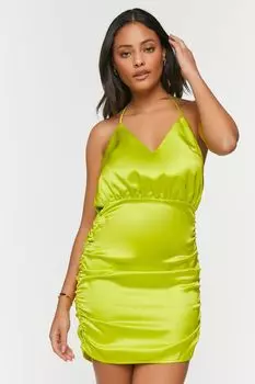 Атласное мини-платье с бретелькой на бретельках и рюшами Forever 21, зеленый
