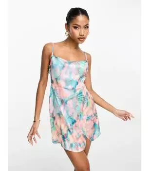 Атласное мини-платье с капюшоном и принтом в виде бабочек ASYOU