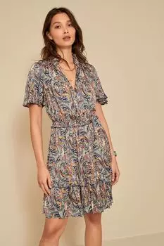 Атласное мини-платье с рукавами летучая мышь Next, синий