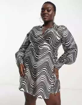 Атласное мини-платье с запахом и запахом Violet Romance Plus с водоворотным принтом Violet Romance