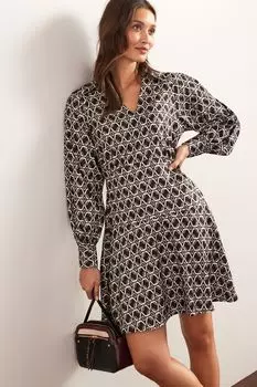 Атласное мини-платье с жаккардовым узором Next, черный