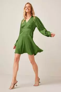 Атласное мини-платье с жаккардовым узором Next, зеленый