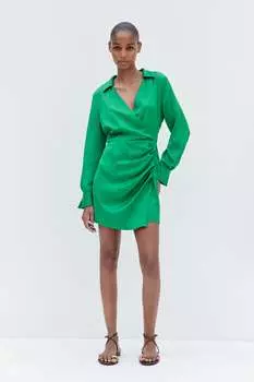 Атласное мини-платье Zara, зеленый