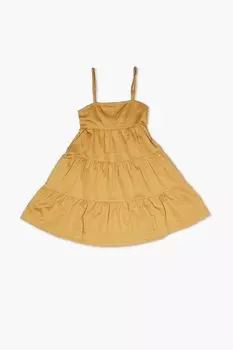 Атласное многоярусное платье-комбинация для девочек Forever 21, золотой