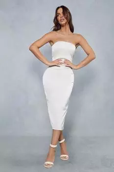 Атласное облегающее платье миди-бандо MISSPAP, бежевый