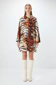 Атласное пальто с животным принтом Gusto, оранжевый