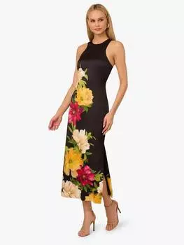 Атласное платье adrianna by с графическим цветочным принтом Adrianna Papell, черный/разноцветный