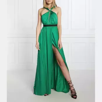 Атласное платье арбузного цвета Pinko, зеленый