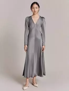 Атласное платье этта миди Ghost, серебряный