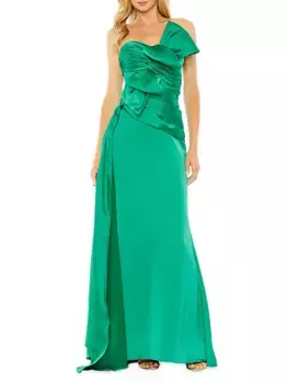Атласное платье без бретелек с бантом Mac Duggal, цвет emerald