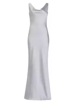 Атласное платье без рукавов с воротником-хомутом Norma Kamali, цвет silver