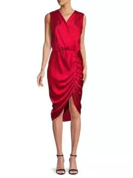 Атласное платье-блузон с рюшами Renee C. Beige