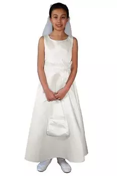 Атласное платье для причастия с сумочкой и вуалью Cinda, белый