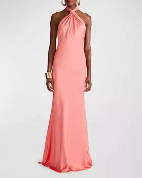 Атласное платье Emi с закрученной передней частью и бретельками на бретельках Halston, цвет Calypso