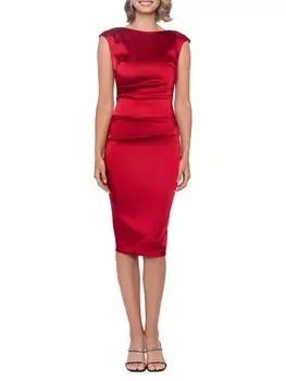 Атласное платье-футляр с короткими рукавами Betsy & Adam, цвет Crimson