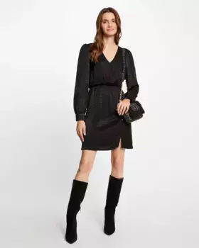 Атласное платье-футляр с животным принтом Morgan, черный