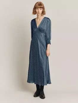 Атласное платье Ghost Immy в мелкую клетку, синий