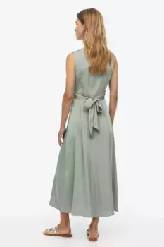 Атласное платье H&M, зеленый