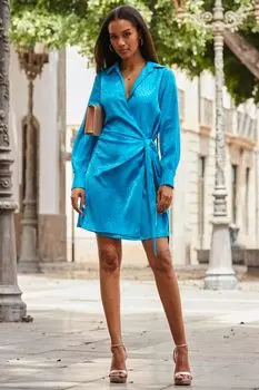 Атласное платье и жаккардовым узором Sosandar, синий