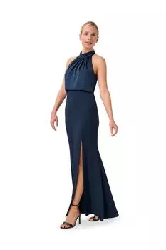 Атласное платье из крепа Adrianna Papell, темно-синий