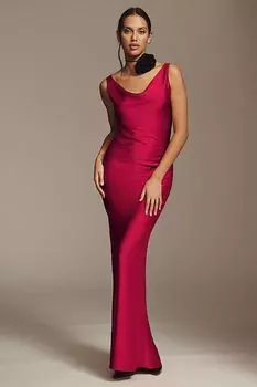 Атласное платье-комбинация без рукавов Norma Kamali Maria с воротником-хомутом, красный