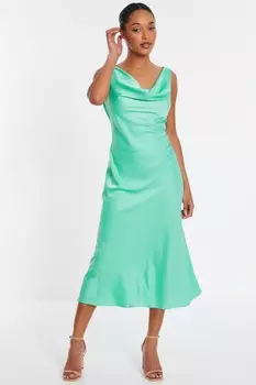 Атласное платье-комбинация миди цвета мяты QUIZ Clothing