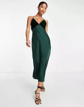 Атласное платье-комбинация миди миди с бархатным лифом ASOS DESIGN