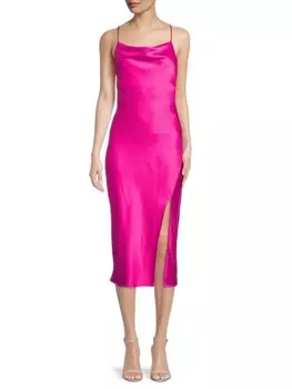 Атласное платье-комбинация миди Renee C. Caramel