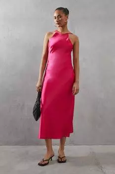 Атласное платье-комбинация с бретелями сзади Warehouse, розовый