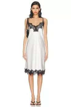 Атласное платье-комбинация с чеканкой Enza Costa, кремовый