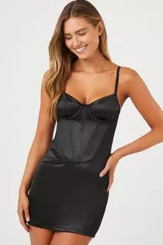 Атласное платье-комбинация с корсетом и нижним бельем Forever 21, черный