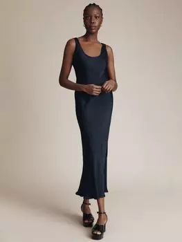 Атласное платье-комбинация с косым вырезом Ghost Palm, темно-синее