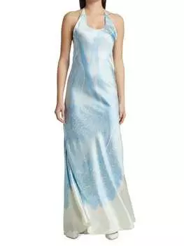 Атласное платье-комбинация с принтом Victoria Beckham White lace oxford blue