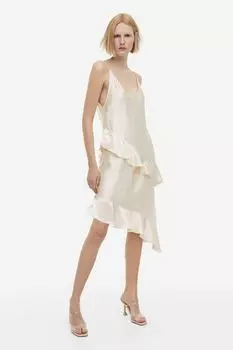 Атласное платье-комбинация с воланами H&M, крем