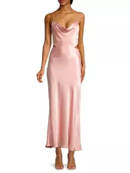 Атласное платье-комбинация с завязками на спине Bardot Pink rose