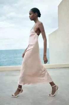Атласное платье-комбинация ZARA, лососевый розовый