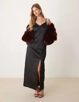 Атласное платье-майка черного цвета Vila