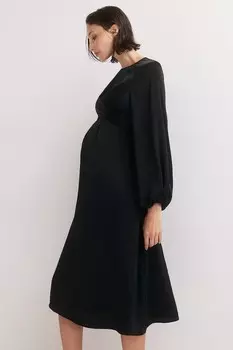 Атласное платье mama с объемными рукавами H&M, черный
